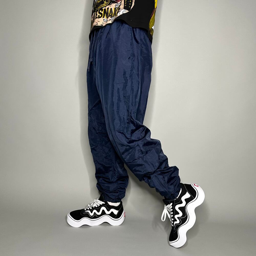 Vintage 90s Track Pants Mens L Navy Blue Nylon Joggers Energy Zone Ankle Zippers